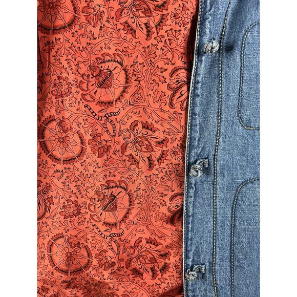 Chico’s Denim Jacket Women XL Blue Silk Lined Mandarin Collar Frog Closures - Picture 10 of 14